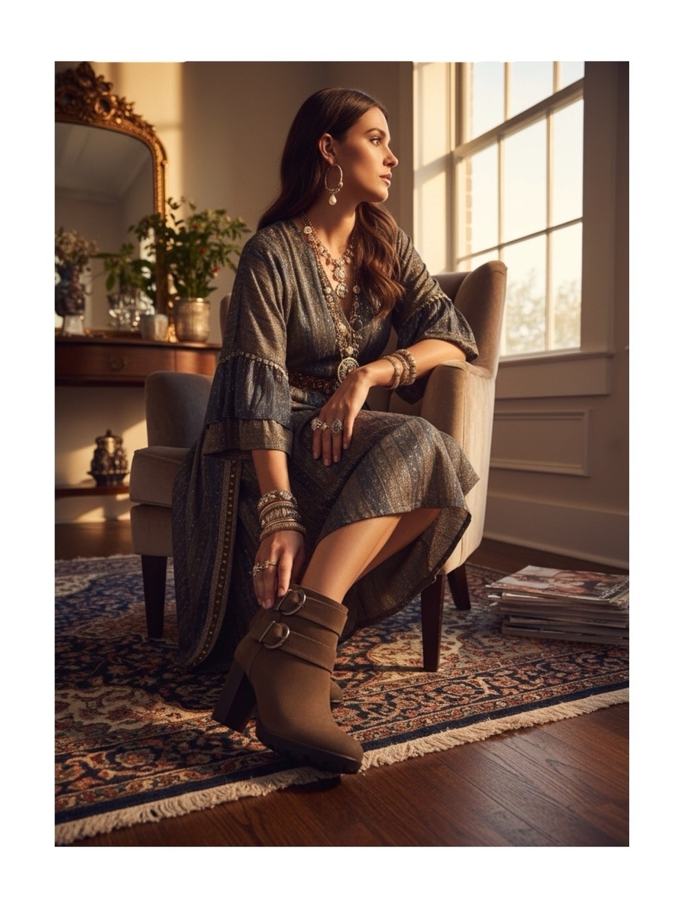 Easy’n Rose  Buckled Lug Sole Heeled Moto Chelsea Boot  Taupe Suede 39 8.5M 9M